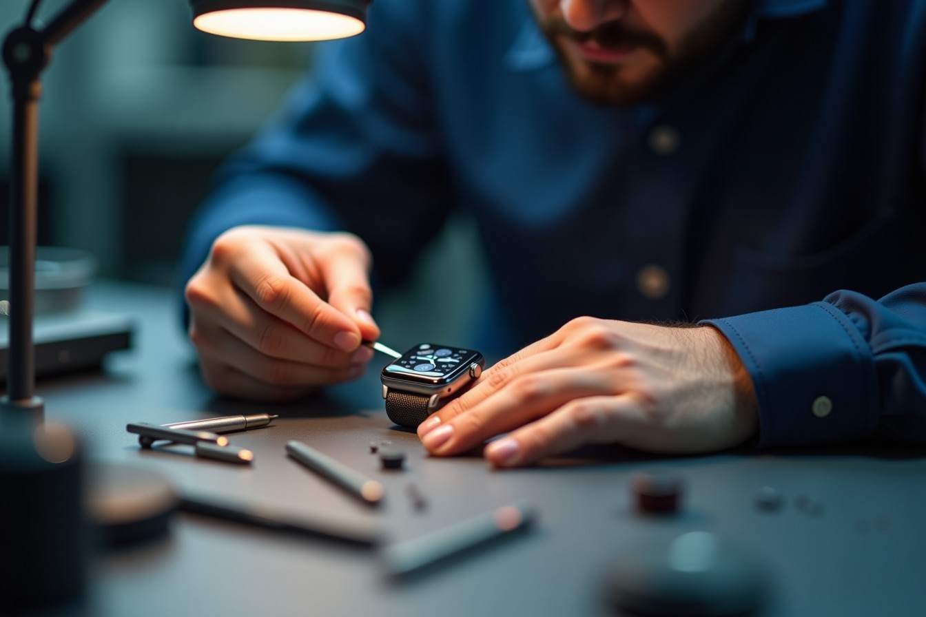 Premium smartwatch repair technician at work in Sharjah