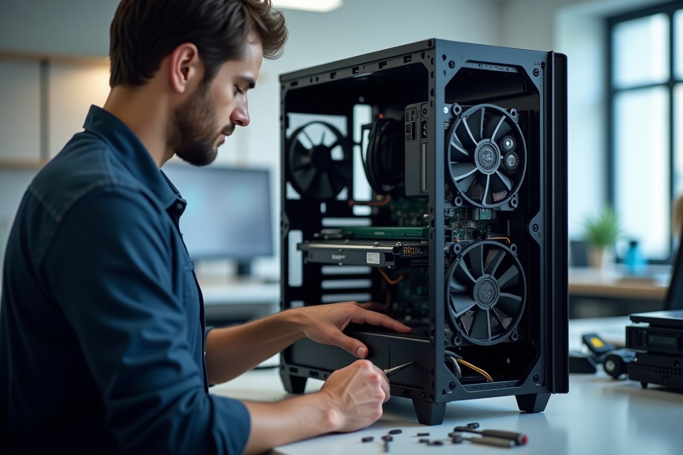 Desktop computer repair technician at work in Sharjah
