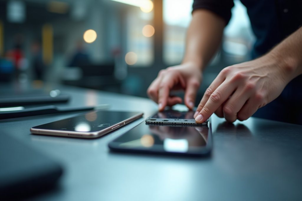 Smartphone screen replacement technician at work in Sharjah
