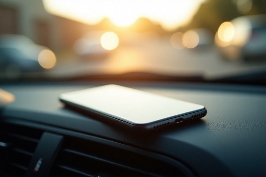 How to Protect Your Phone From Heat Damage in UAE Summers Smartphone exposed to heat on a car dashboard in UAE summer